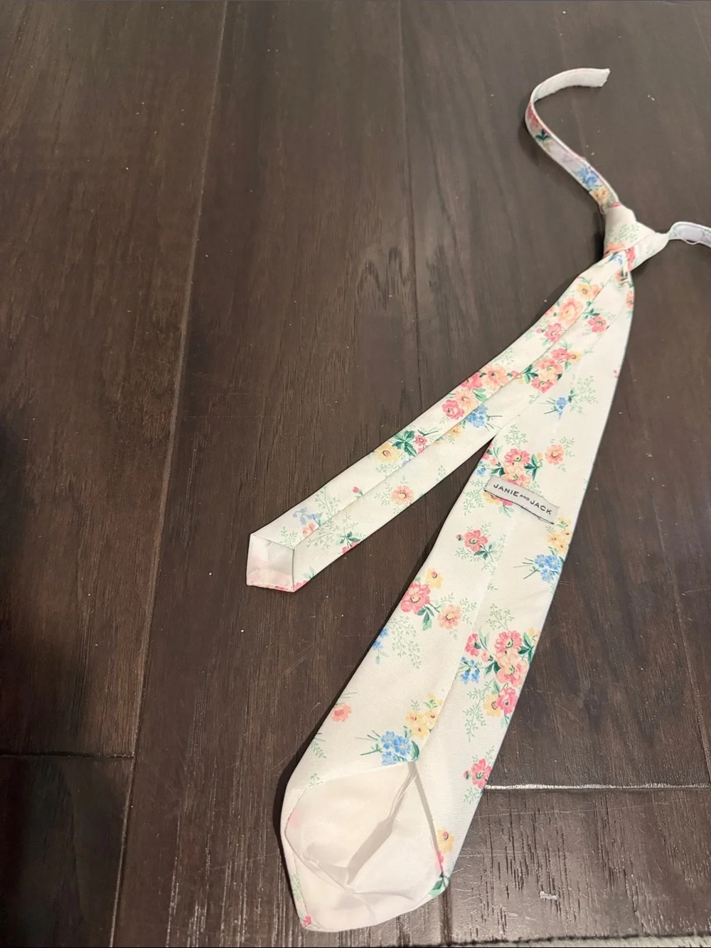 Janie and Jack Cream Floral Kids Necktie with Pink and Green Accents